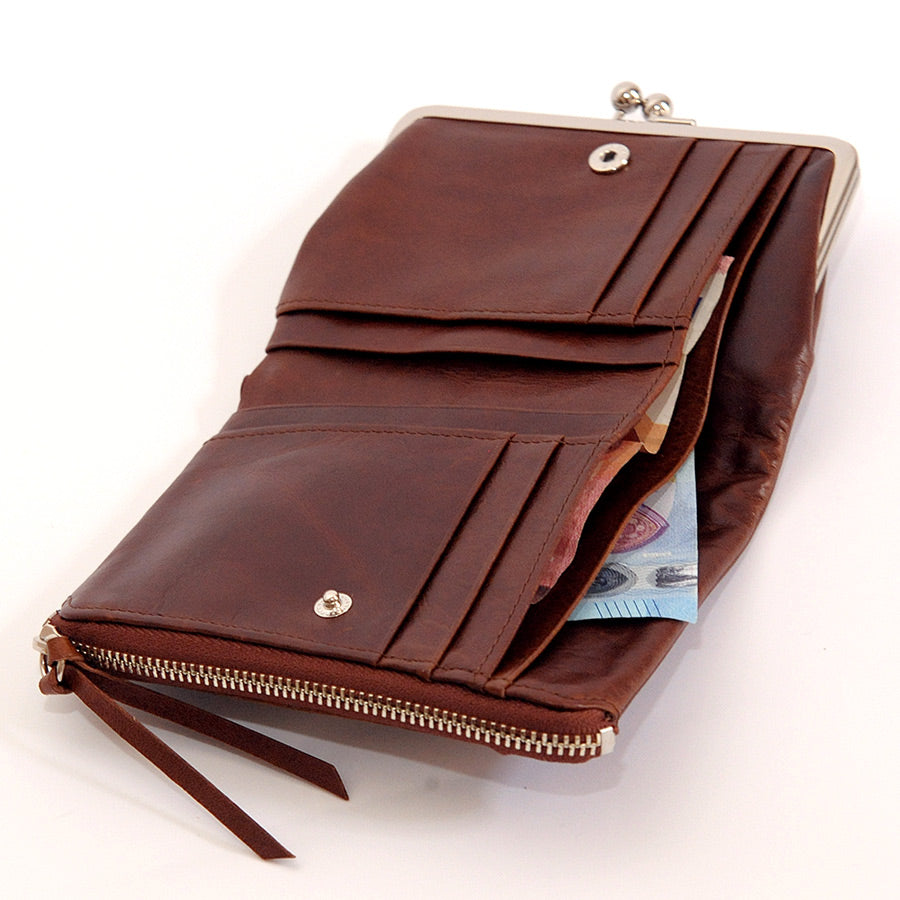 Baggy Port Mul Tri Fold Purse Brown