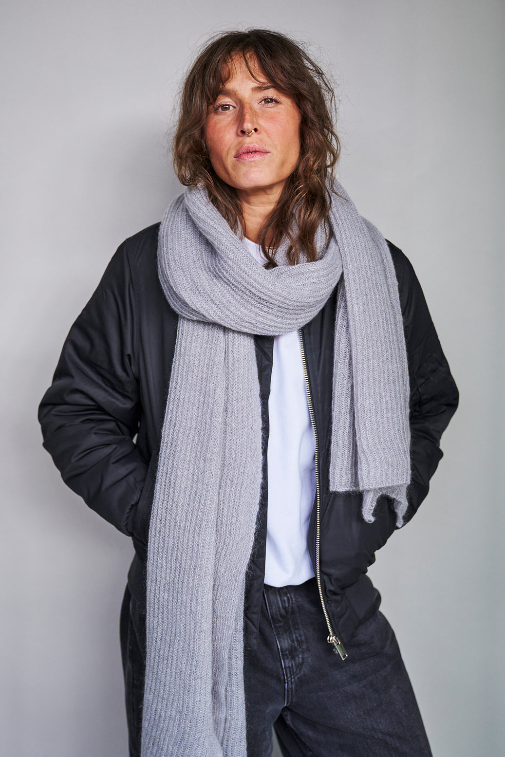 mmies Mohair Scarf Light Grey